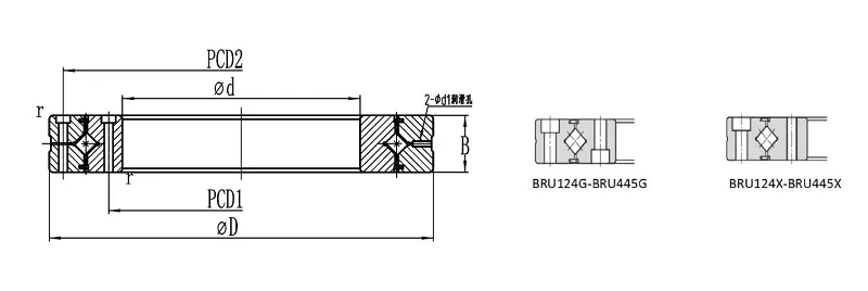 BRU(CRBF)交叉滚子轴承安装孔图纸